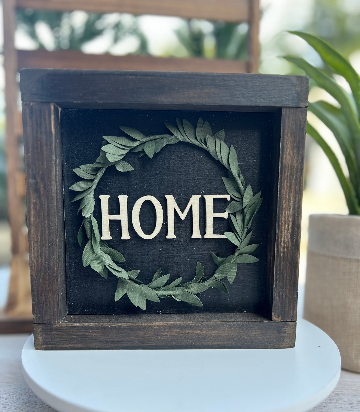 Home sign with mini wreath