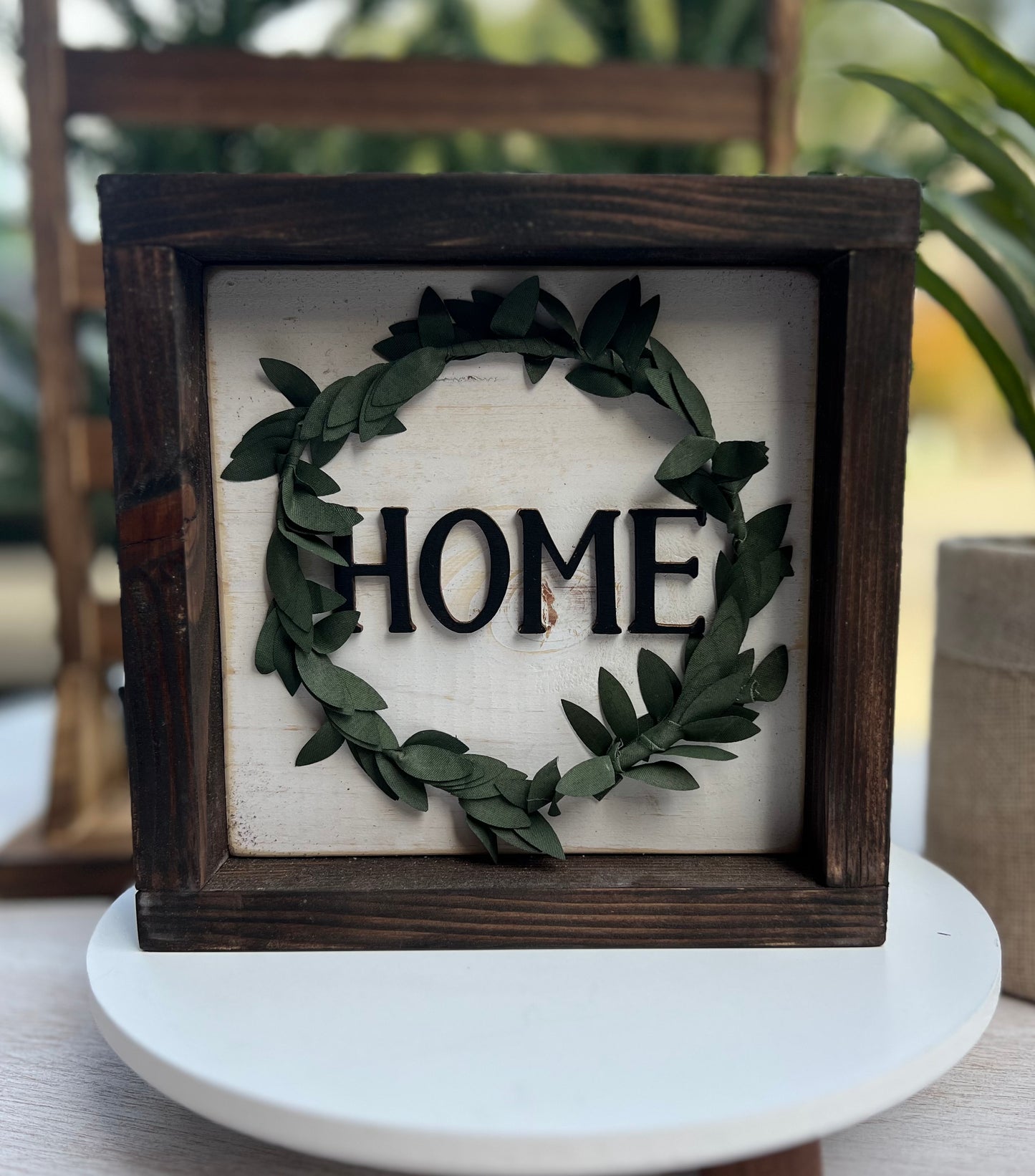 Home sign with mini wreath