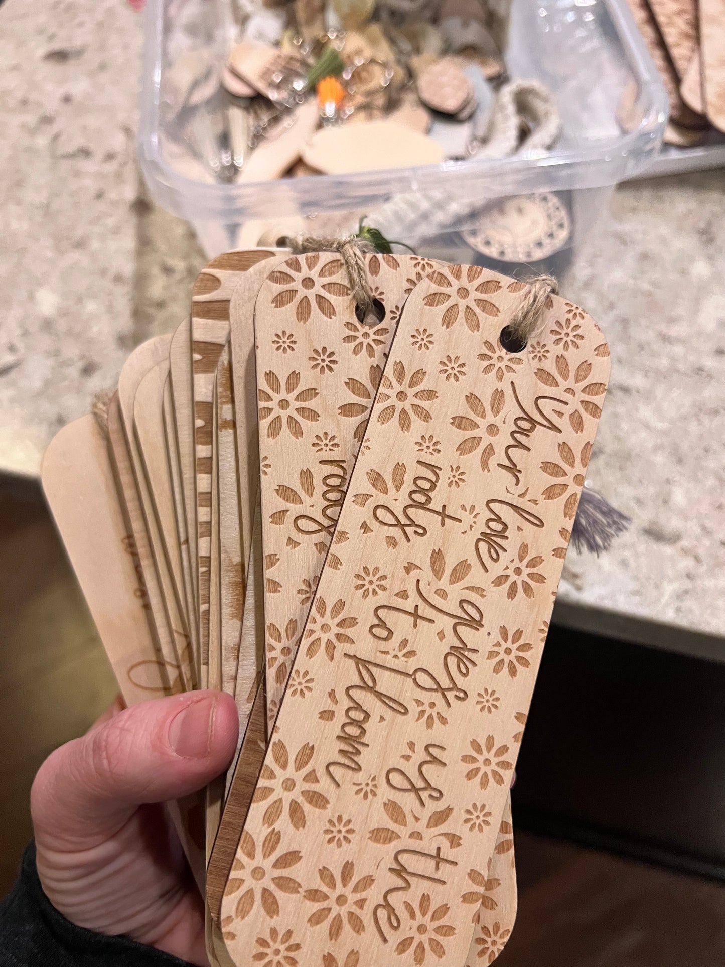 wooden bookmarks and tassles